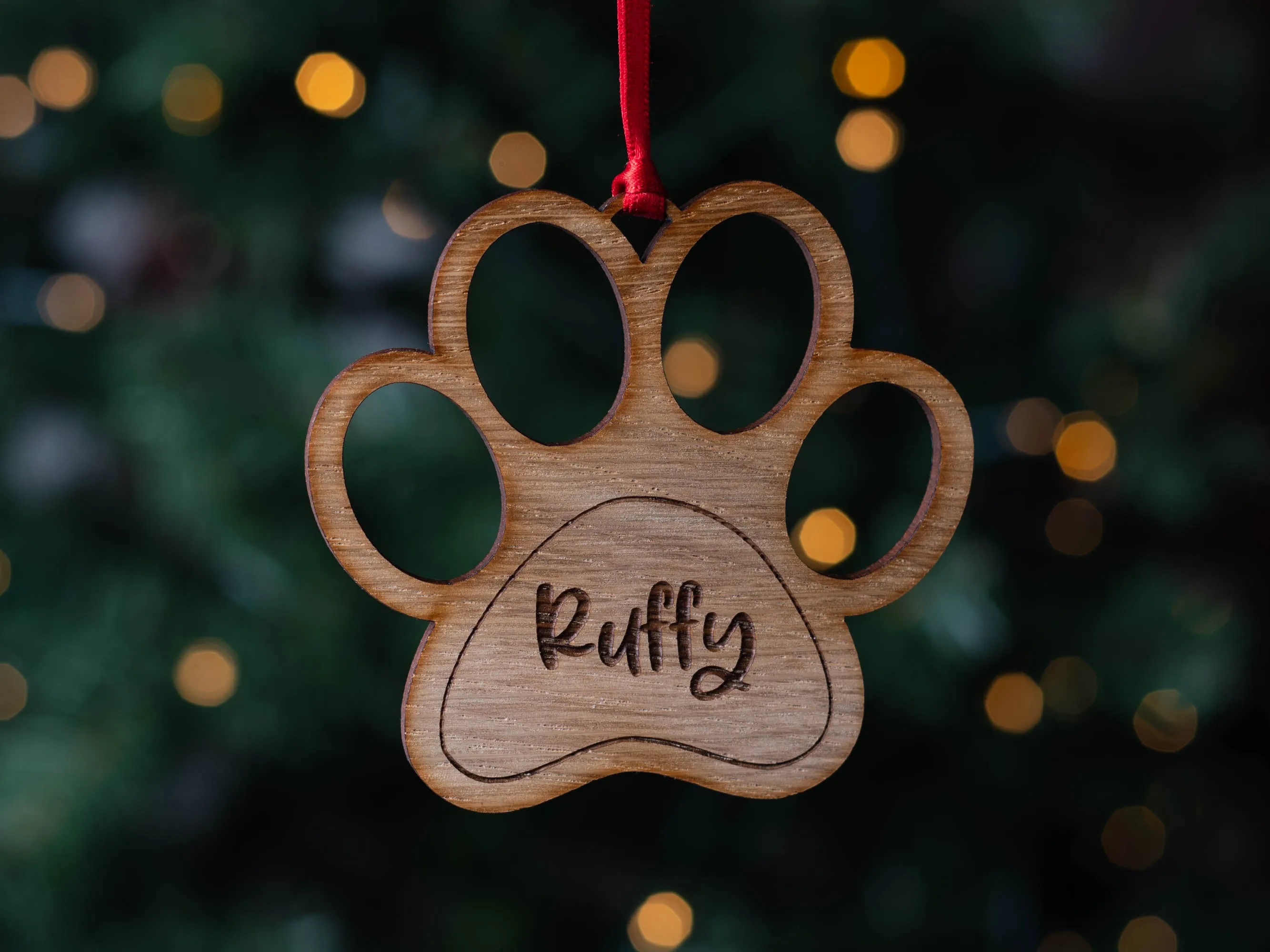Dog Cat Paw Print Wooden Bauble